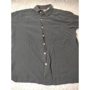 Caribbean Silk Blend Mens Short Sleeve Up Shirt Black XL Palm Tree Buttons